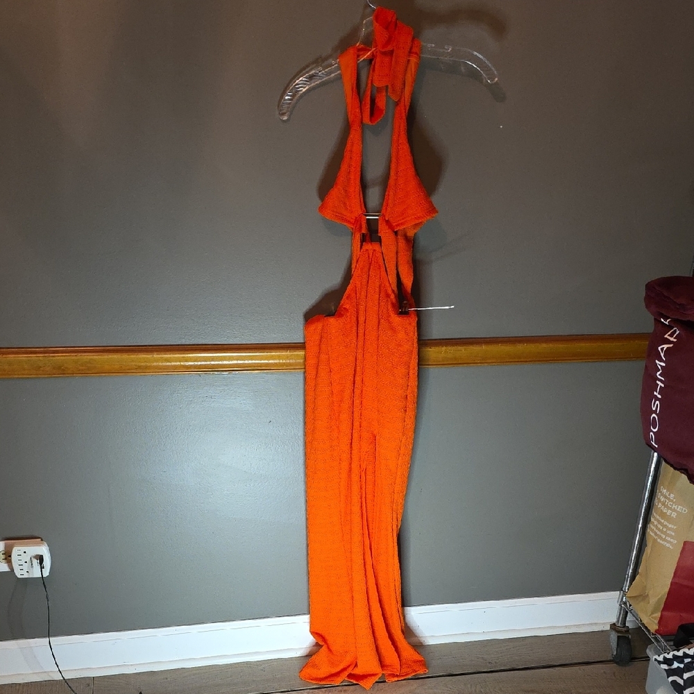 SHEIN Vibrant Orange Backless Dress